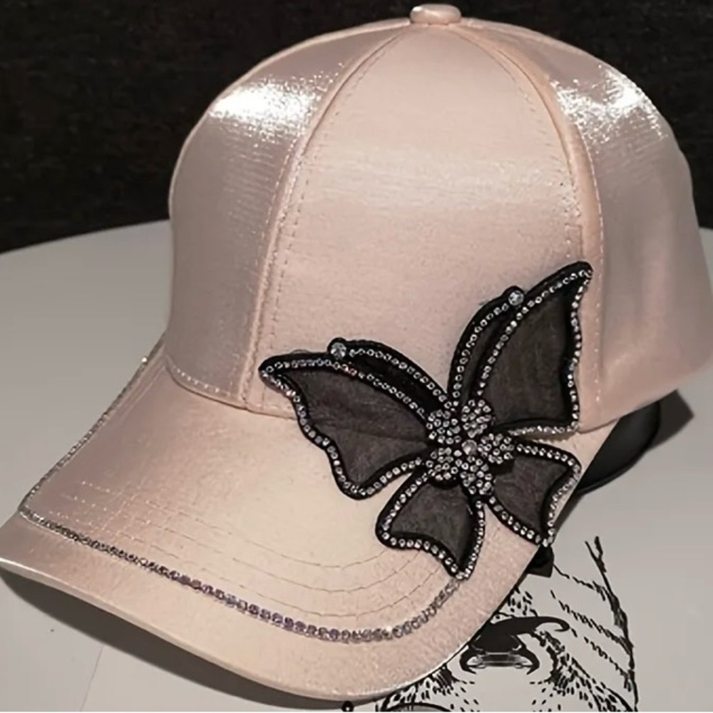 Pink Rhinestone & Butterfly Decor Baseball Cap - Picture 4 of 4